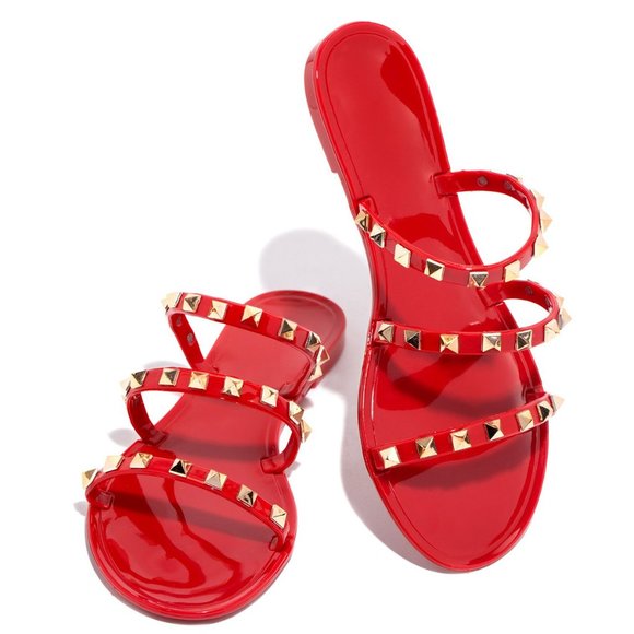 NEW Triple Strap Jelly Slide Flat Sandal Flip Flop - Picture 4 of 6
